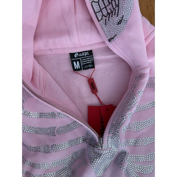 Guapi Men's Skeleton Hoodie Light Pink Silver Rhinestones Ltd Ed Size M (JB) - Picture 6 of 10